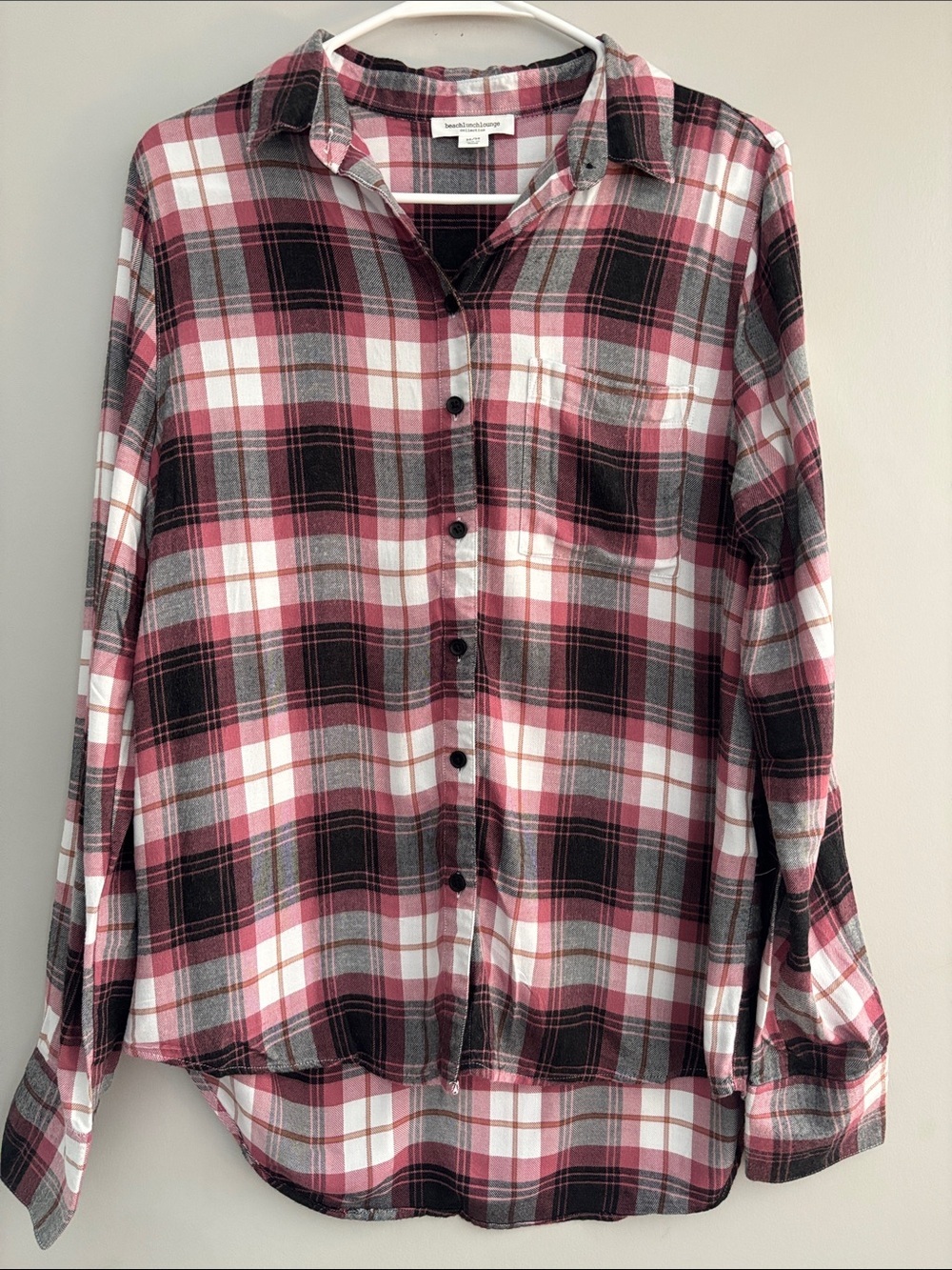 beachlunchlounge Pink, Black & White Plaid Button-Down Blouse
